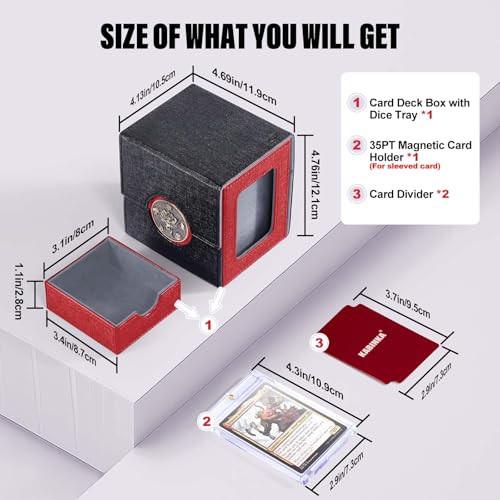 Kabinka Commander Deck Box for MTG with Dice Tray,Card Deck Box | Holds 100 Double-Sleeved Cards,for TCG/PTCG, Patented Design,with 35PT Magnetic Card Holder (Black& Red, Lotus) - color: A1-Black& Red, Lotus