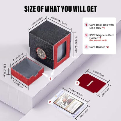 Kabinka Commander Deck Box for MTG with Dice Tray,Card Deck Box | Holds 100 Double-Sleeved Cards,for TCG/PTCG, Patented Design,with 35PT Magnetic Card Holder (Black& Red, Lotus) - color: A1-Black& Red, Lotus