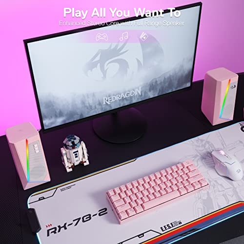 Redragon GS520 Wired 2.0 Channel Stereo Sound Desktop RGB Computer Speakers | Enhanced Auido Quality, Plug & Play USB Powered PC Gaming Speaker, 6 Colorful Backlight Modes, Easy-Access Volume Control - color: Pink