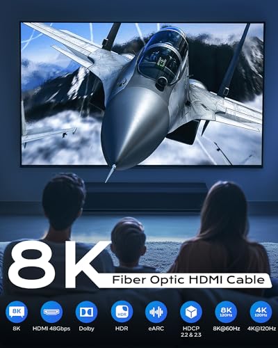 Cratree Fiber Optic HDMI Cable 65FT/20M Long - 8K 48Gbps High Speed HDMI Cord/8K 60Hz/4K 120Hz,HDCP 2.2&2.3,HDR10 - Compatible with HDTV/Monitor/Projector - size: 65 FT (Fiber Optic)