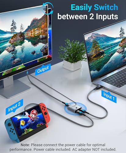 BlueRigger 8K HDMI Switch (8K 60Hz, 2 in 1 Out, 2 Port Ultra HD Switcher, 48Gbps Manual HDMI Selector Hub, HDR10+, Dolby Atmos) - Compatible with PS5, Xbox, Apple TV, Nintendo Switch, HDTV, Laptop