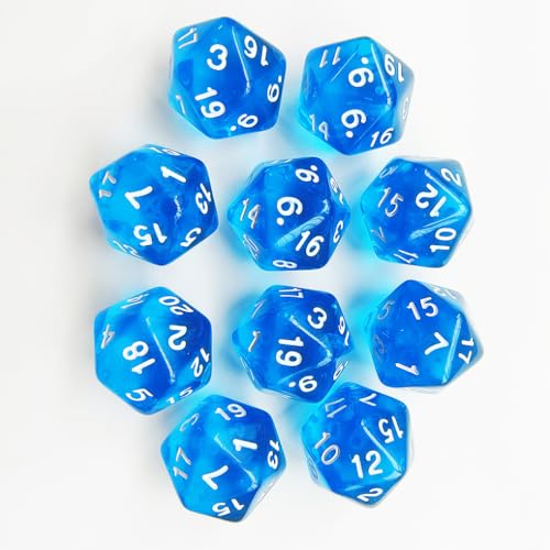 10 Pieces Polyhedral Dice Set D20 Dice 20mm Acrylic 20 Sided Game Dice for Dungeons and Dragons RPG MTG DND Dice Table Games (Transparent Blue) - color: Transparent Blue