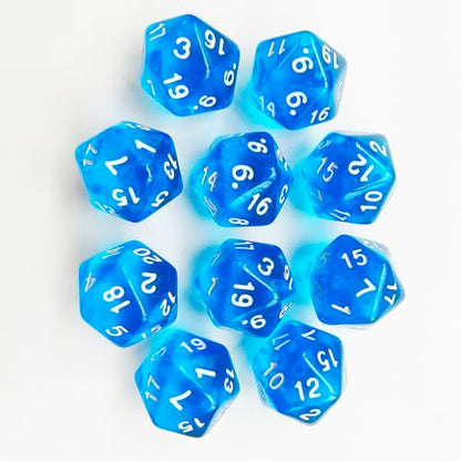 10 Pieces Polyhedral Dice Set D20 Dice 20mm Acrylic 20 Sided Game Dice for Dungeons and Dragons RPG MTG DND Dice Table Games (Transparent Blue) - color: Transparent Blue