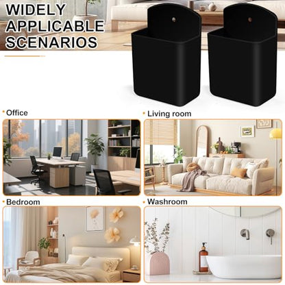 2 PCS Self Adhesive Remote Holder Wall Mount Control Holders | Small Wall Mounted TV Remote Bracket Air Conditioner and Pen Organizers and Accessories for Home Office School (Black) - color: Black