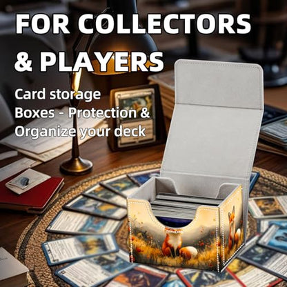 Trading Card Storage Box, Holds 100+ for MTG Cards, PU Leather with Magnetic Closure, Cute Fox in Wildflower Meadow Durable Deck Box for Magic the Gathering, Trading Card Games - color: Cute Fox in Wildflower Meadow
