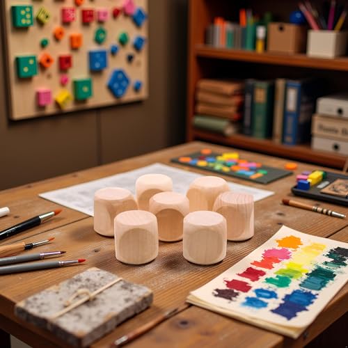 10 Pcs Wooden Dice,Dice Games, 6 Sided Blank Dices Round Corner Cube DIY Graffiti Crafts Toy Board Game Party Supplies Standard (1.8cm) Set Standard