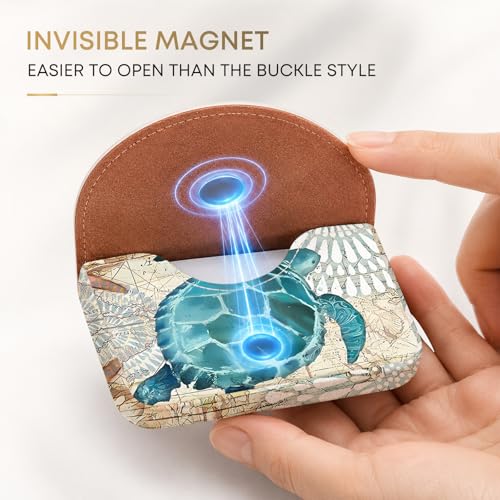 Business Card Holder，PU Leather Business Card Case for Purse，Pocket Travel Name Card Case Holder Wallet for Men Gift，Portable Magnetic Business Card Carrier Sea Turtle - color: Sea Turtle