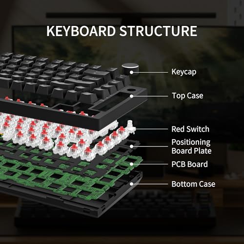 Newmen GM326 75% Percent Mechanical Keyboard,Wired Mini Backlit Hot Swappable Gaming Mechanical Keyboard with Knob,82 Keys Anti-Ghosting Compact Black Gaming Keyboards for PC Win Mac,Red Switch - color: Black