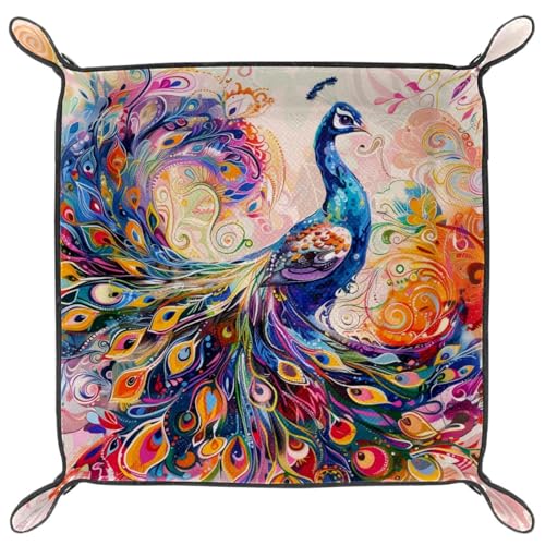 Dancing Peacock Dice Tray Dice Rolling Tray Folding Dice Holder for Dice Games, Like RPG, DND and Other Table Games - color: Multi 8