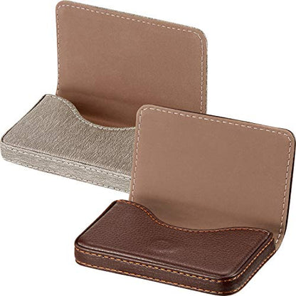 Outus 2 Pcs Business Card Holder, PU Leather Business Card Case Pocket Wallet with Magnetic Shut for Christmas Gift Adult(Coffee and Gray) - color: Coffee and Gray