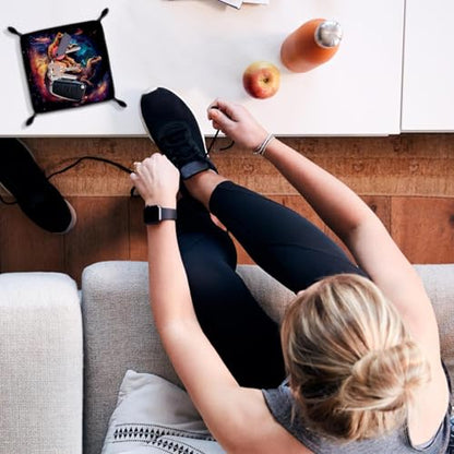 Funny Cat Riding Dinosaur Galaxy Dice Tray Dice Rolling Tray Folding Dice Holder for Dice Games, Like RPG, DND and Other Table Games - color: Multi 14