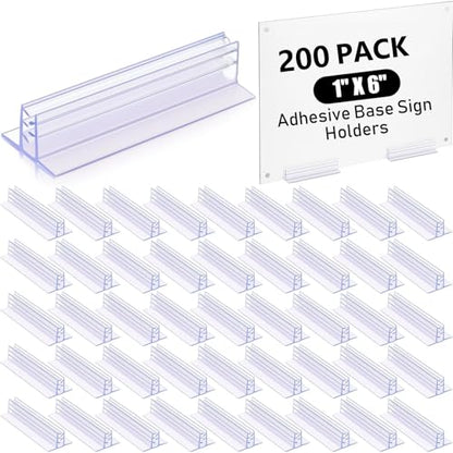 Fulmoon 200 Pcs Sign Holder, Adhesive Base Sign Holders Multiple Uses for Counters, Warehouses, Base Holders with Strong Adhesive (1*6in) - size: 1*6in