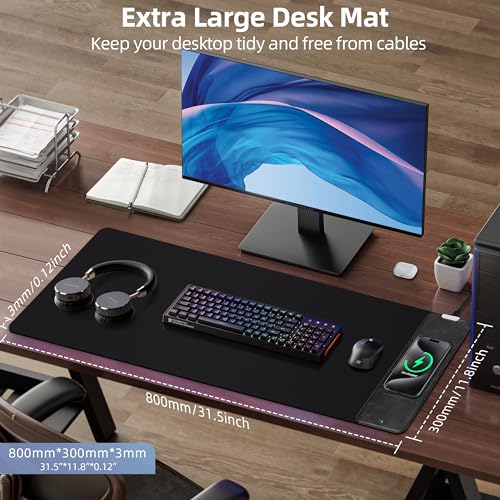 Gaming Mouse Pad, Wireless Charging Mouse Pad Gaming, 31.5"x11.8" Large Desk Mat for Laptop/Computer/Keyboard, Waterproof Smooth Surface, Non-Slip Base, Black - color: Black