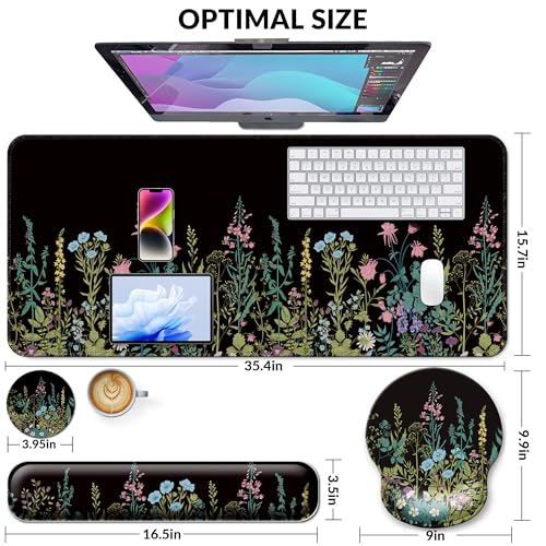 Desk Mat Set Keyboard and Mouse Pad with Wrist Rest Support | Ergonomic,Pain Relief, 4-in-1 Large Big Mousepad Computer Mats,Desk Pad Matt Mats for Desktop Home & Office - color: L2-Flowers Garden