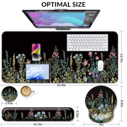 Desk Mat Set Keyboard and Mouse Pad with Wrist Rest Support | Ergonomic,Pain Relief, 4-in-1 Large Big Mousepad Computer Mats,Desk Pad Matt Mats for Desktop Home & Office - color: L2-Flowers Garden