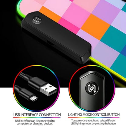 RGB Retro Coloful Checkered Gaming Desk Mat, Computer Keyboard Large Extended Long LED Mouse Pad for Office and Home, XL (W20) - color: Rgb-w20