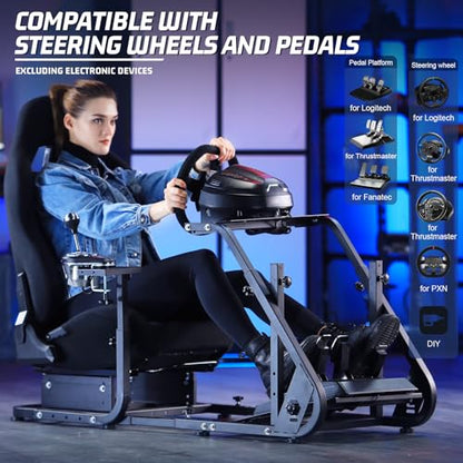 Marada Racing Simulator Cockpit with Black Seat Fit for Fanatec,for PXN,for Thrustmaster,for Logitech G29 G27,Adjustable Stable Monitor Mounting Frame with Gear Shifter Mount,Pedal & Wheel Not Include