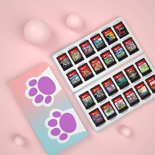 NANANINO Nintendo Switch Game Case Holder – Portable Switch Game Card Case for Switch/Switch OLED/Switch 2, Magnetic Closure, Holds 24 Switch Game Cards & 24 Micro SD Cards - Cat Paw Pattern - color: CatPaw PinkBlue