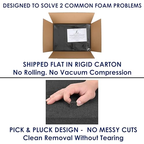 Pick and Pluck Polyurethane Foam Insert 16 × 12 × 1 Inch Thick, 2 Pack | Pre-Cut Grid Foam Sheets, 25–30 Density, Shipped Flat in Rigid Carton for Case Inserts, Toolbox & Jewelry Cases - size: 12x16"