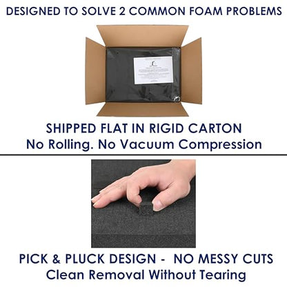 Pick and Pluck Polyurethane Foam Insert 16 × 12 × 1 Inch Thick, 2 Pack | Pre-Cut Grid Foam Sheets, 25–30 Density, Shipped Flat in Rigid Carton for Case Inserts, Toolbox & Jewelry Cases - size: 12x16"