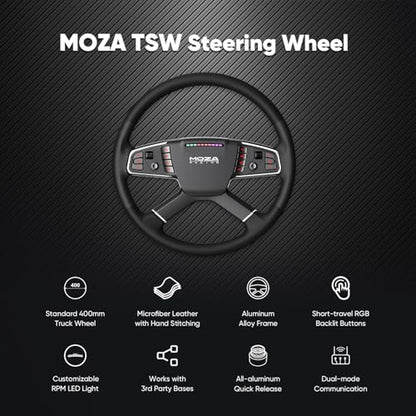 MOZA Trucking Bundle 4PCS PC Gaming Racing Simulator Kit: R5 5.5Nm Direct Drive Wheel Base, 400mm TSW Truck Wheel, SR-P Lite Pedals and Wheel Clamp for PC, Black