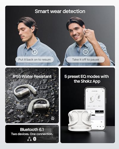 SHOKZ OpenFit Pro Open-Ear Earbuds with Noise Reduction, Dolby Atmos, White | Bundle with Gym Bag; Deep Bass, 50H Playtime, AI call clarity; Bluetooth 6.1; IP55 Secure all-day fit; Gym/Office/Cafe use - color: White