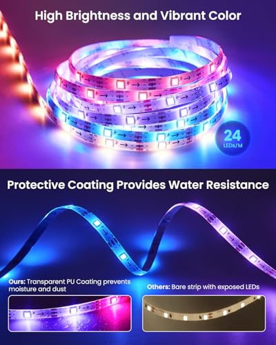 16.4ft RGB+IC LED Lights for 50-75 Inch TV, Backlight Strip Behind TV with Music Sync, Bluetooth APP and Voice Control, 44 Scene Modes, for Ambient Mood Lighting, Monitor Game, Bedroom, Living Room - size: 16.4FT