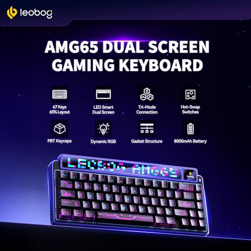 x Aula AMG65 Mechanical Gaming Keyboard with Dual Screen, 65% Wireless Small Custom Keyboard RGB, Bluetooth/2.4G/Wired, Rapid Trigger, Hot Swappable for Windows Laptop PC Mac - Purple - color: Purple