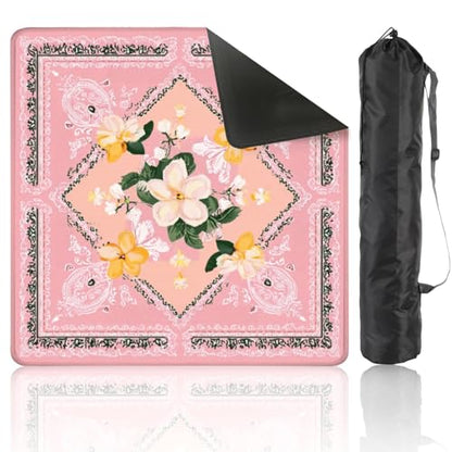 Mahjong Mat 31.5" x 31.5" Floral Bandana Pink Yellow Flowers Soft Pink Non-Slip Noise Reduction Mahjong Tiles Table Cover for Dominoes Poker Card Board and Tile Games - color: Color3