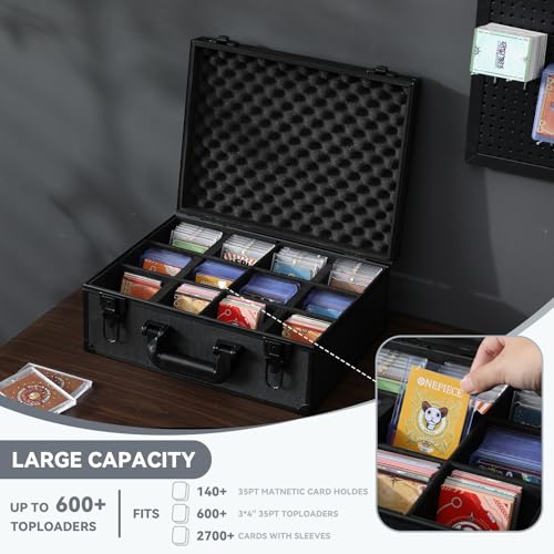 novelinks Trading Card Storage Box for 3" x 4" 35pt Rigid Cards, Toploader Organizer Case, Trading & Sports Cards, Graded & Rating Card Holder Box, with 6 DIY Partitions (6 Card Slots) - size: 6 Card Slots