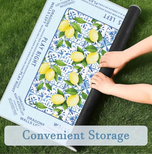 Blue Summer Italian Lemon Mahjong Mat 31.5x31.5 Inch, Mediterranean Tiles Non-Slip and Noise Reduction Mah Jong Table Mat Cover Gifts for Mahjong Lovers Poker Board Games Dominoes - color: Blue Summer Italian Lemon