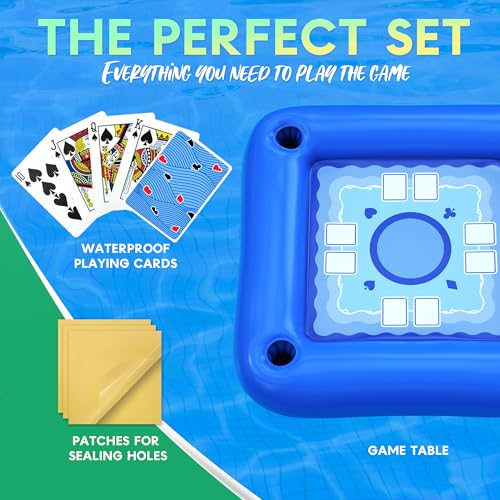 DIMROM Floating Table for Pool with Cup Holders – Adult Pool Games with Waterproof Cards – Pool Float Games – Perfect for Party, Snacks, Drinks, Hot Tub & Summer Fun