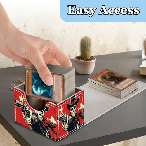 Commander Deck Box for Trading Cards - Fits 100+ Double Sleeved Cards, PU Leather MTG TCG Storage Case with Strong Magnetic Closure, Cowboy Skeleton - color: Cowboy Skeleton