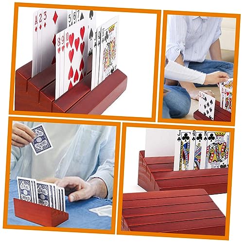 OSALADI Wooden Game Card Stand Sturdy Playing Card Holder with Multiple Slots for Easy Viewing for Games and Board Brown