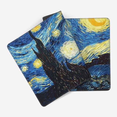 MTG Playmat Starry Night Painting TCG Mat Board Game Card Game Trading Card Game Play Mat Desk Pad Original Hand Painted Stitched Edges Smooth Surface Rubber Base 23.6x13.8in