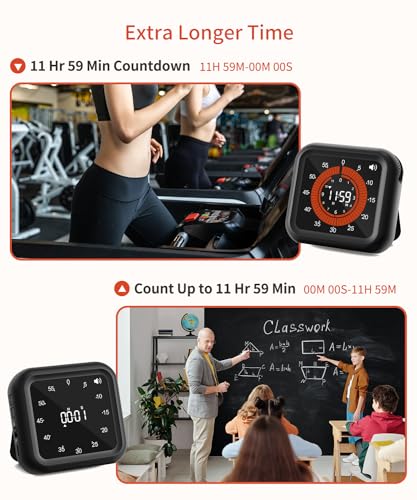 Digital Magnetic Visual Kitchen Timer, Up to 11H 59M Countdown & Count Up | USB-C Rechargeable, Large VA Display, Adjustable Volume and Brightness, Memory Recall Function for Kitchen, Classroom, Study - color: Black