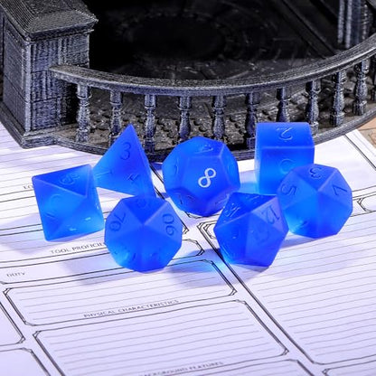 Matte Dark Blue 7Pcs Polyhedral Dice Set, K9 Crystal Cat's Eye Multi-Faceted DND Dice for Dungeons and Dragons RPG Tabletop Game (Matte Blue) - color: Matte Blue
