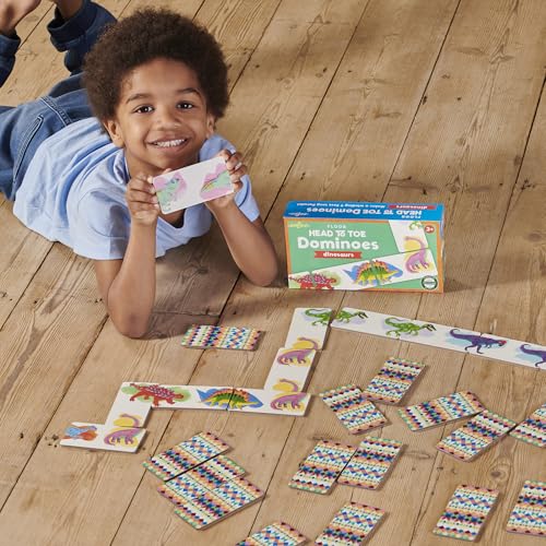 eeBoo Floor Head to Toe Dominoes - Dinosaurs 28 Piece Matching Game, Colorful Dinosaur Tiles, Screen-Free Fun for Kids Ages 3 and up - style: Dinosaur