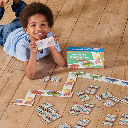 eeBoo Floor Head to Toe Dominoes - Dinosaurs 28 Piece Matching Game, Colorful Dinosaur Tiles, Screen-Free Fun for Kids Ages 3 and up - style: Dinosaur