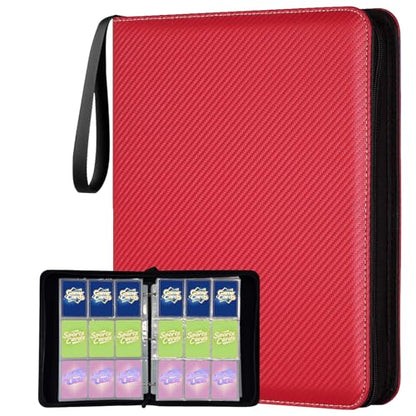 9 Pocket Trading Card Binder, Holds 1080 Cards with 60 Removable Double-Sided Sleeves, Premium Zipper Top Loader Card Collection Album, PU Card Folder Holder for MTG, TCG, Baseball, Sports Cards - color: Red