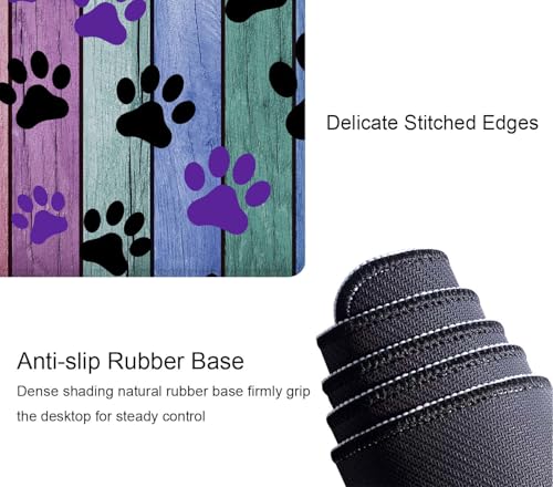 Dog Paw Desk Mat Black and Purple Large Extended Mouse Pad XL Desk Pad Gaming Mousepad Keyboard Mouse Mat for Computer Laptop 31.5''X11.8'' Non-Slip Rubber Base with Stitched Edges - color: Black and Purple Dog Paw