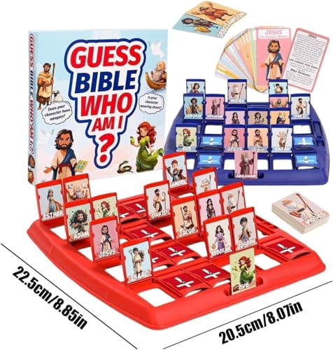 Bible Guesses Who Game, Who Am I Board Games for Family, 24 Holy Characters with Scripture & Life Story Cards, Christian Religious Trivia for Sunday School Youth Group Gift
