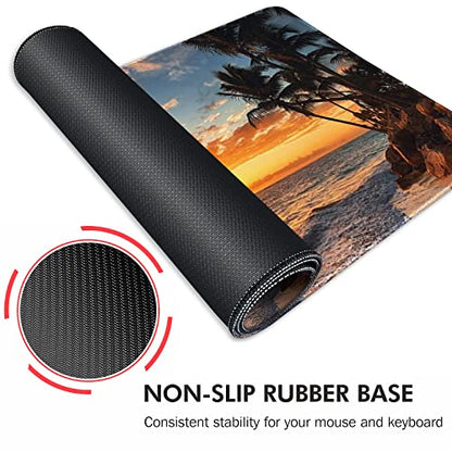 Galdas Gaming Mouse Pad XXL XL Large Mouse Pad Mat Long Extended Mousepad Desk Pad Non-Slip Rubber Mice Pads Stitched Edges Thin Pad (31.5x11.8x0.12 Inch)-Sunset Beach - color: Sunset Beach