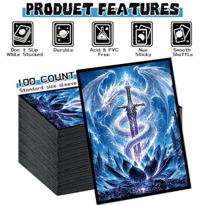100 Count Card Sleeves Compatible with MTG, Ultra Clear Front & Matte Finish Back, Standard Size TCG Art Sleeves for Trading Cards (Dark Lotus Frost Dragon) - color: Dark Lotus Frost Dragon