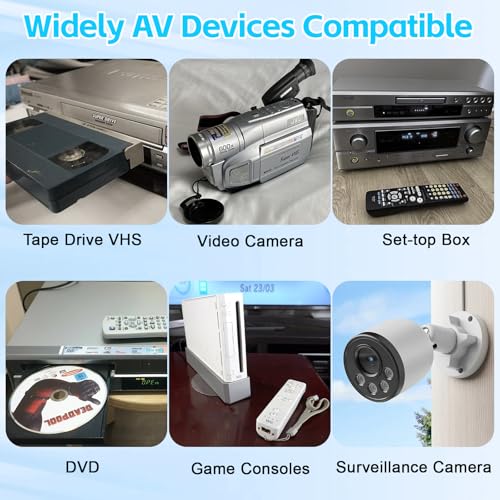 Herfair VHS to Digital - RCA to HDMI Converter, USB Video Capture Card for Hi8/VCR/DVD/AV/PS2/Wii Analog to Digital Adapter for Saving Old Memories to Modern Laptop Computer Electronics