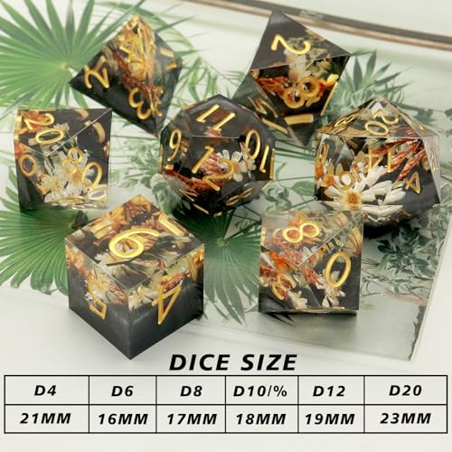 Haxtec Mystery DND Dice Set, 7 Pcs Random Sharp Edge Polyhedral RPG Dice | 3 Funny Stickers, Gifts for Table Games, Dungeons & Dragons, Handmade Resin, Original Design, No Duplicates in 2/5 Packs - style: Sharp Edge
