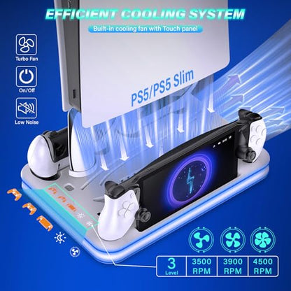 Sehawei PS5/PS5 Slim Stand and Cooling Station with RGB Lighting and 3 Level Cooling Fan,Charging Dock for PS5 Edge Controller and PS Portal,Remote Control and Headset holders,PS5/PS5 Slim Accessories