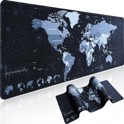Gaming Mouse Pad XL XXL With World Map (31.5 x 11.8in) - Desk Mat, Large Keyboard Mat 3MM Anti Slip and Waterproof Rubber (Black) - color: World Map