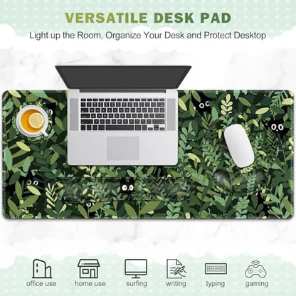 Large Desk Mat, Cute Anime Cats Gaming Mouse Pad, Desk Pad Protector, XXL Mousepad + Keyboard Wrist Rest+Mouse Wrist Rest+Coaster Set with Ergonomic Desk Pad for Home Office PC Computer, Green Leaves - color: Cute Anime Cats
