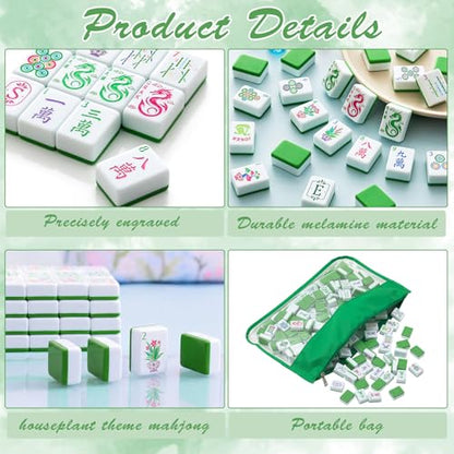 Soulchen 1.2 Inch Green Houseplant American Mahjong Set, 168 Pcs Tiles | Engraved, Tote Bag Dice Carry Pouch, Complete American Mahjong Set, Game Night Travel Vacation Collection Gift - color: Green, size: 1.2 Inch